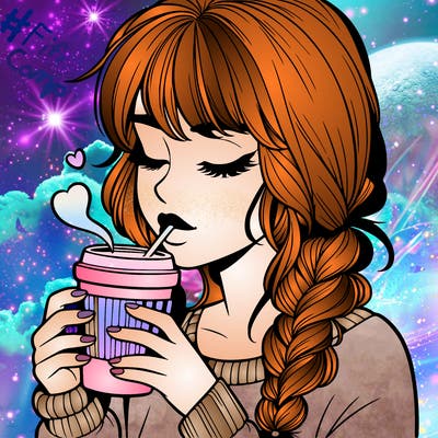 realistic girl drinking coffee