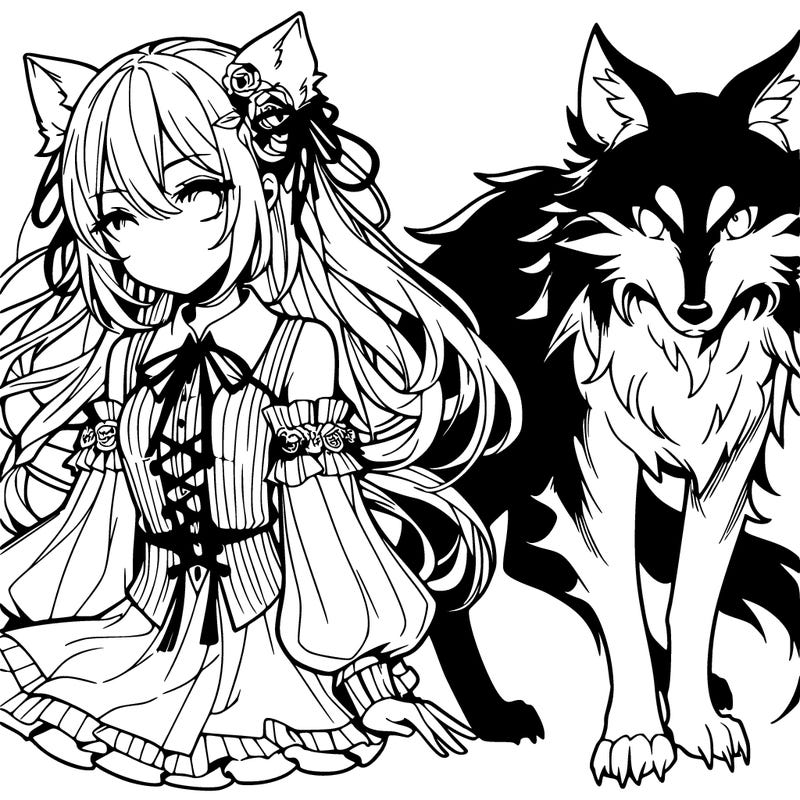 manga girl / wolf/dragon