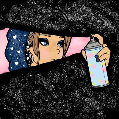 a realistic girl, spray painting