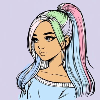 realistic girl with a high ponytail