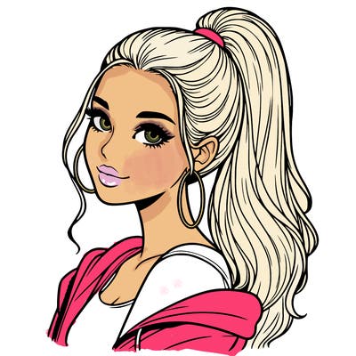 realistic girl with a high ponytail