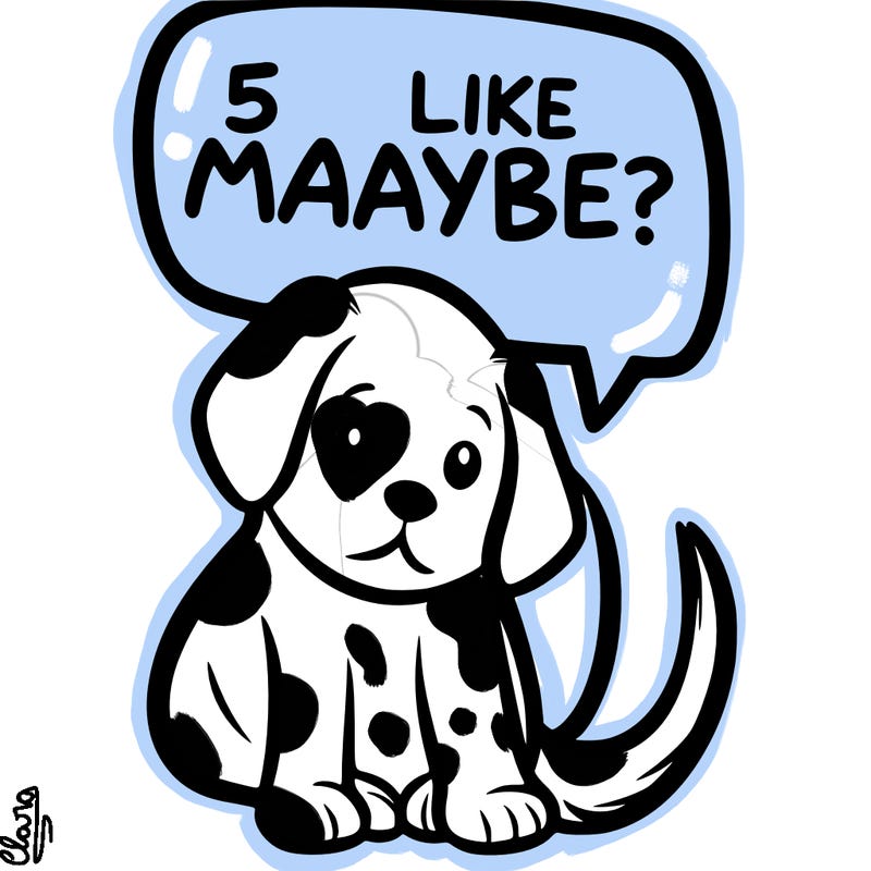 a puppy that says 5 like maybe