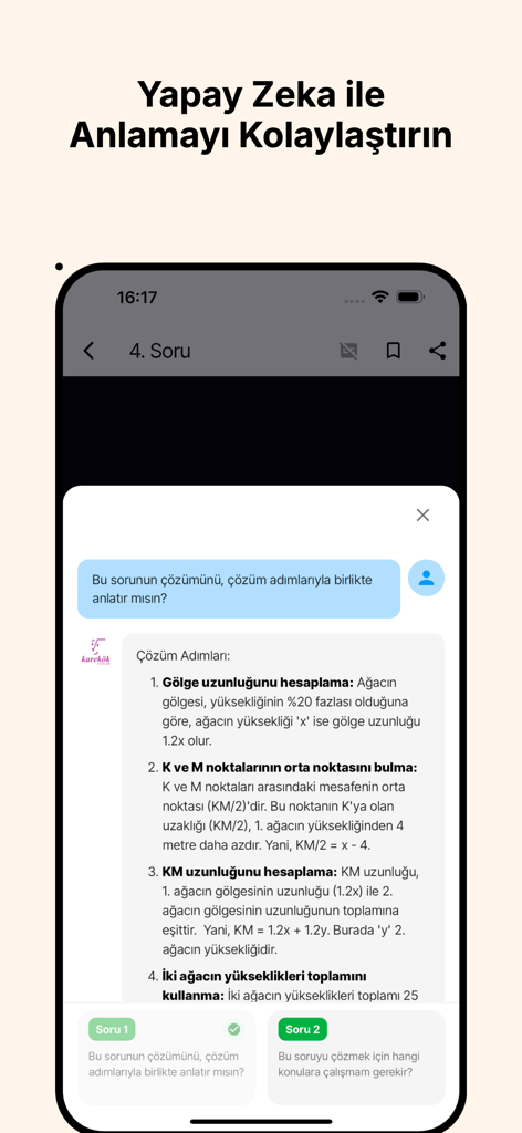 Karekök 앱의 AI 기반 단계별 수학 문제 솔루션
