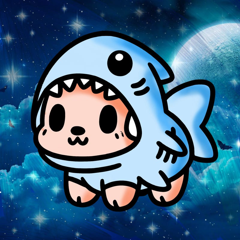 cute dog wearing a shark costume