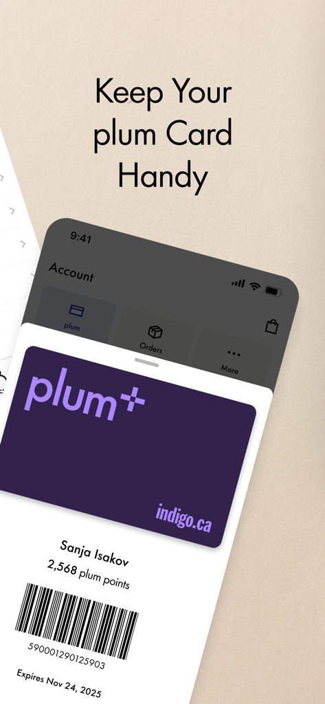 Indigo - Digital plum rewards card displayed in the Indigo mobile app