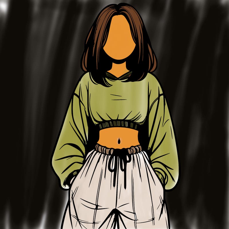 realistic girl faceless with baggy pants and a crop top