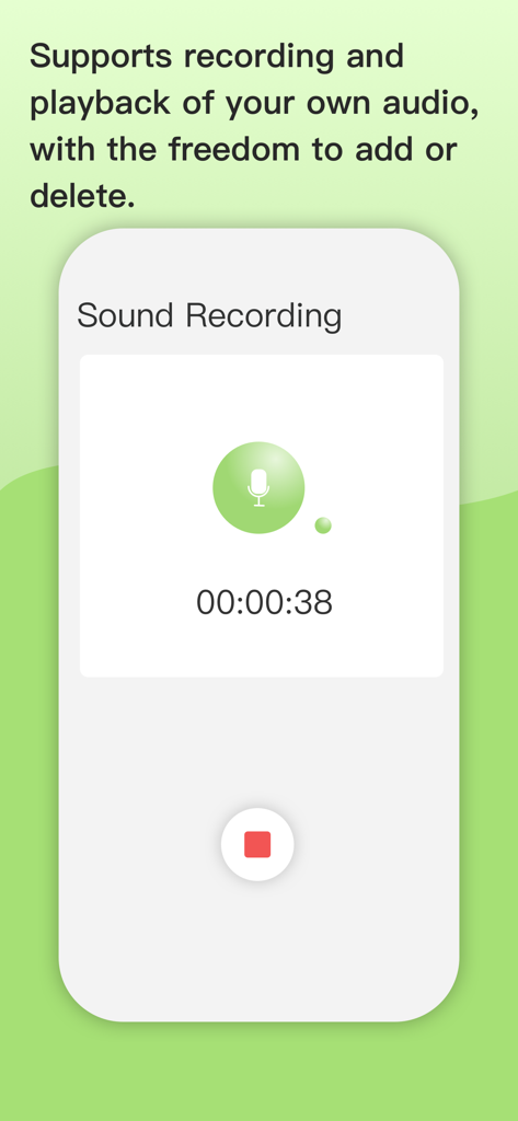 BirdTalker-Teach bird to talk - Interfaz de la aplicación BirdTalker que muestra la pantalla de grabación de sonido para enseñar frases personalizadas a los pájaros.