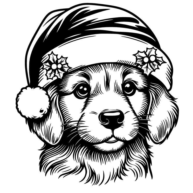realistic dog wearing a santa hat