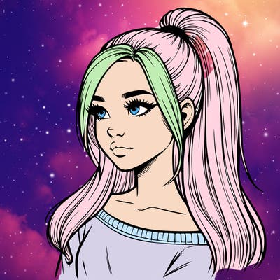 realistic girl with a high ponytail