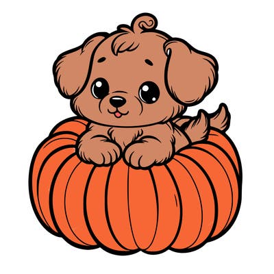 cute little puppy in a pumpkin