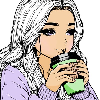 realistic girl drinking coffee