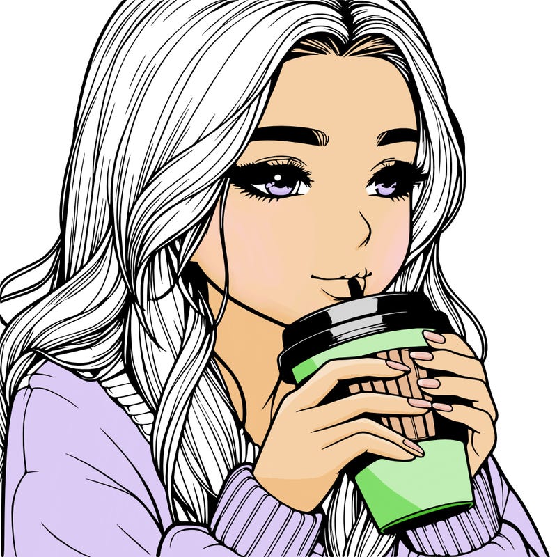 realistic girl drinking coffee