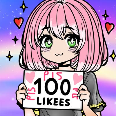 anima girl holding a 100 likes sign in her hand