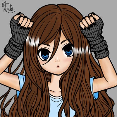 long haired girl with fingerless gloves