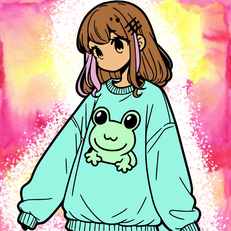 girl wearing frogging sweatshirt