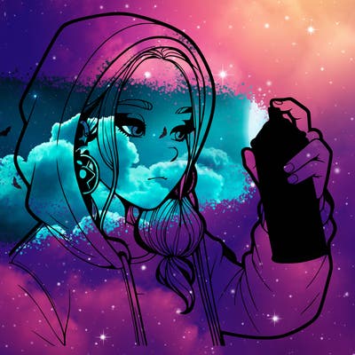 a realistic girl, spray painting