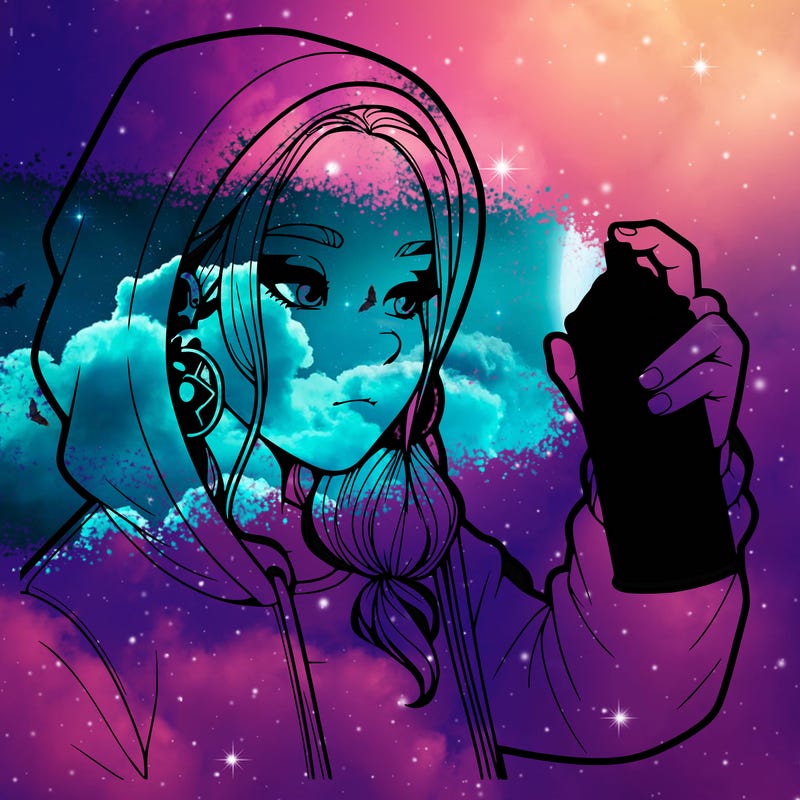 a realistic girl, spray painting