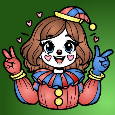 clown girl with ✌🏻 sign