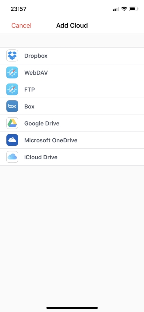 Lista de opciones de exportación de almacenamiento en la nube para grabaciones de llamadas, incluyendo Dropbox, Google Drive e iCloud Drive