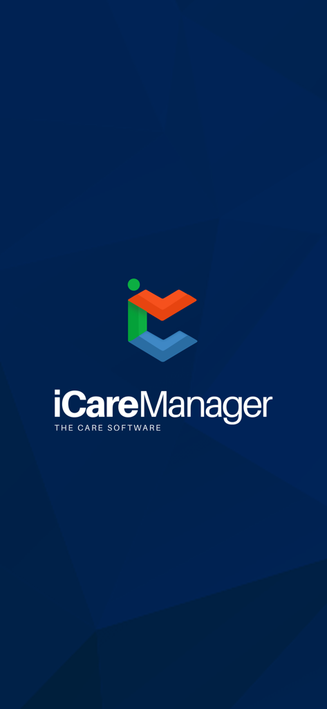 iCareManager app splash screen with logo and tagline The Care Software