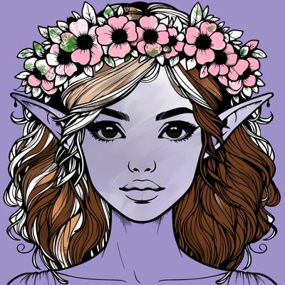 realistic female elf with flower crown