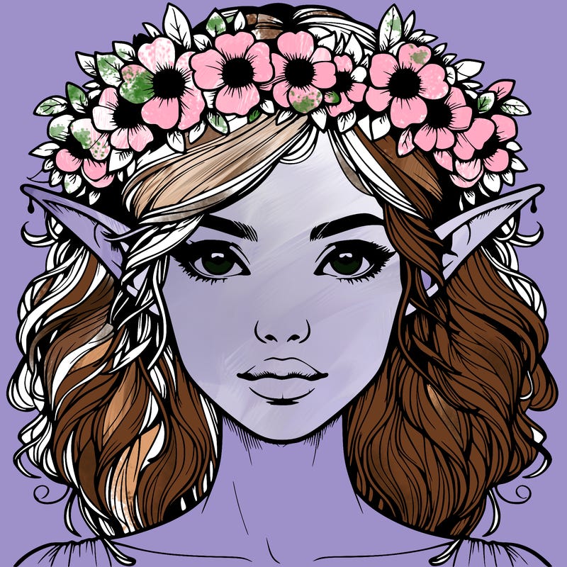 realistic female elf with flower crown