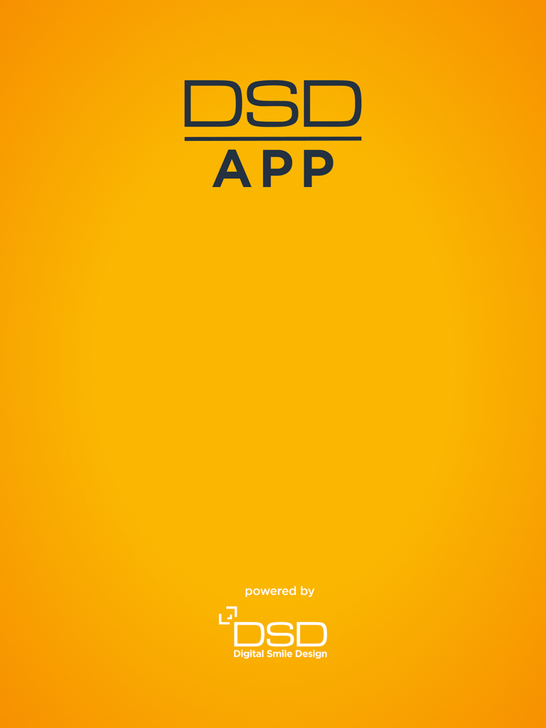 DSD App - DSD App title screen with Digital Smile Design logo on a bright yellow background