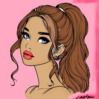 realistic girl with a ponytail on her hair and lips