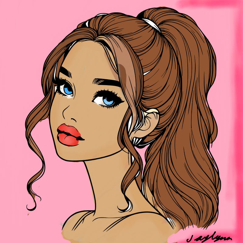 realistic girl with a ponytail on her hair and lips