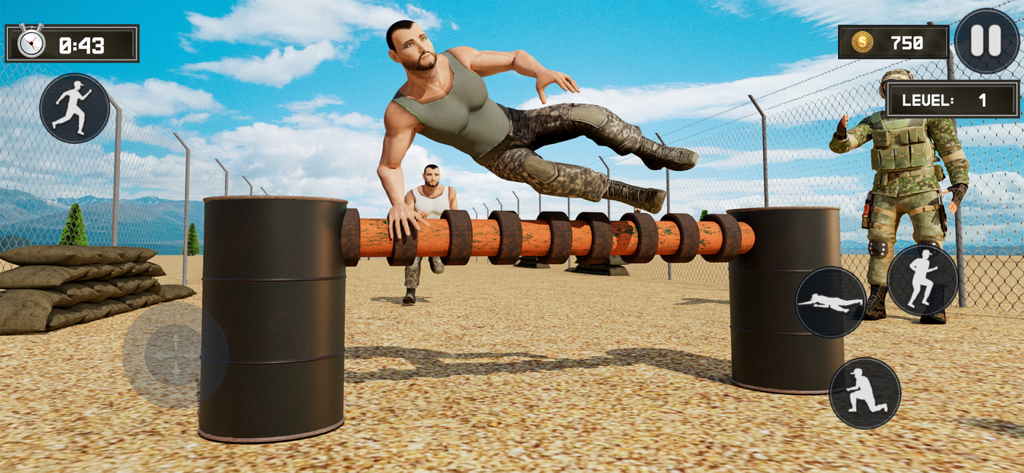 US Army Training Academy Camp - A soldier jumping over a hurdle in a military training camp