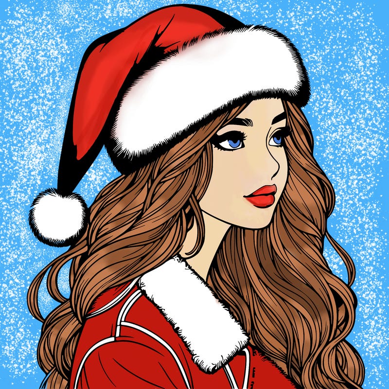 realistic girl in santa hat