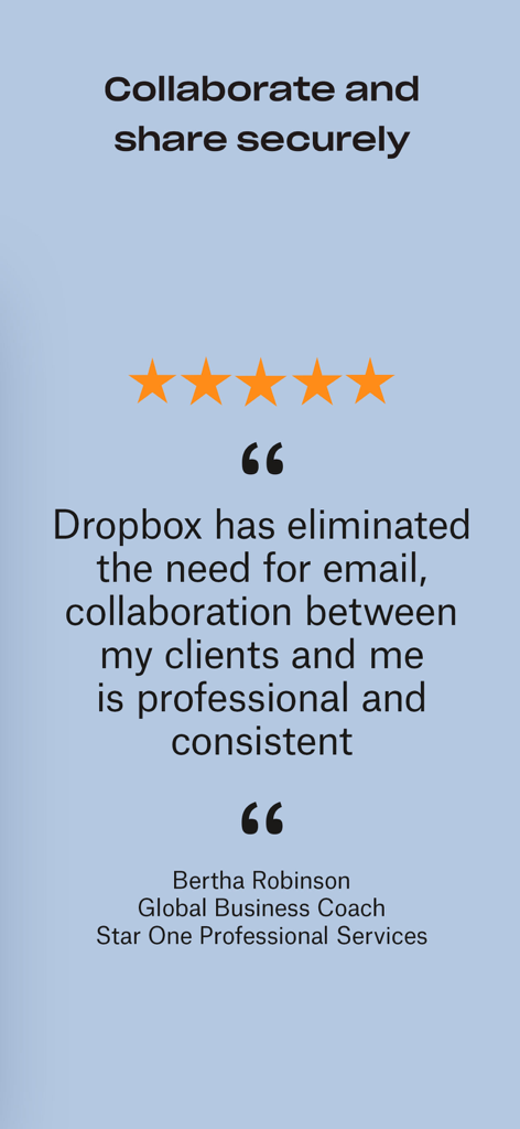 Dropbox: Cloud Storage Backup - Depoimento de cinco estrelas para colaboração profissional e compartilhamento seguro do Dropbox