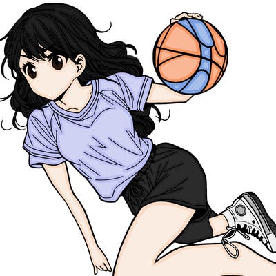 teen manga girl playing basketball