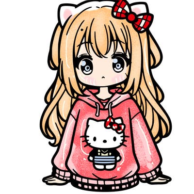 cute anime girl wearing a kuromi from hello kitty sweatshirt