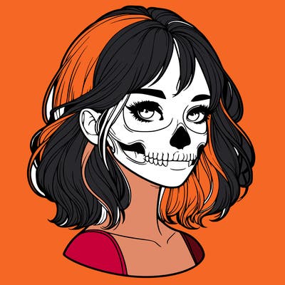 realistic girl with skull