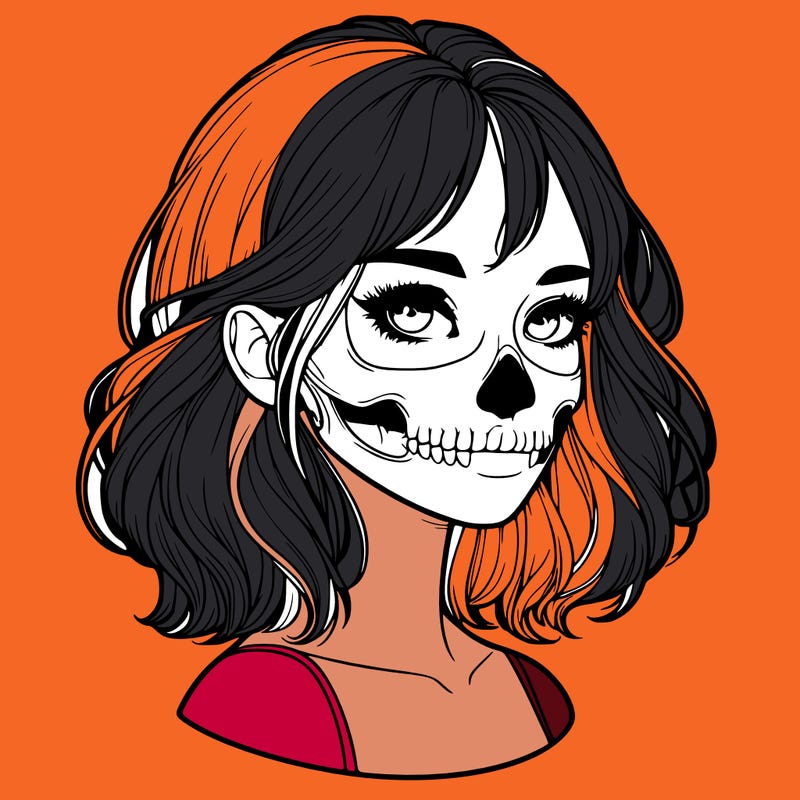realistic girl with skull