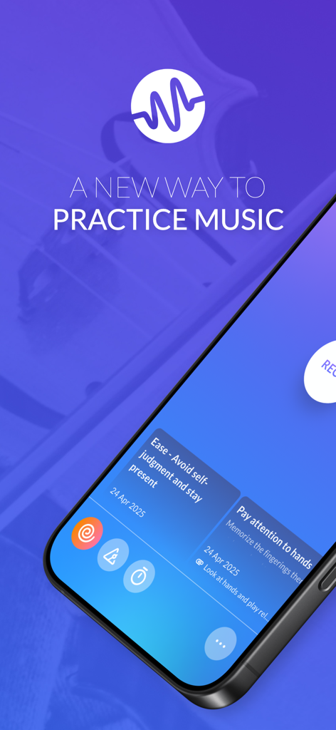 Modacity: Pro Music Practice - A smartphone displaying the Modacity app interface with the text A New Way to Practice Music and digital practice notes.