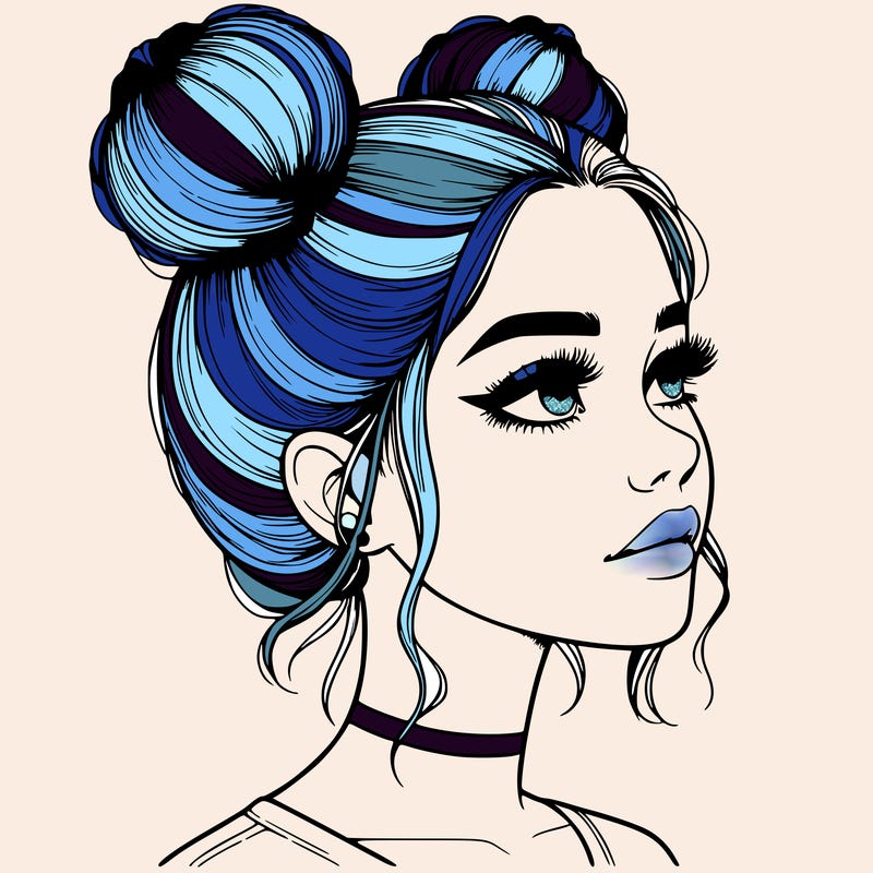 realistic girl with buns on the top of her head