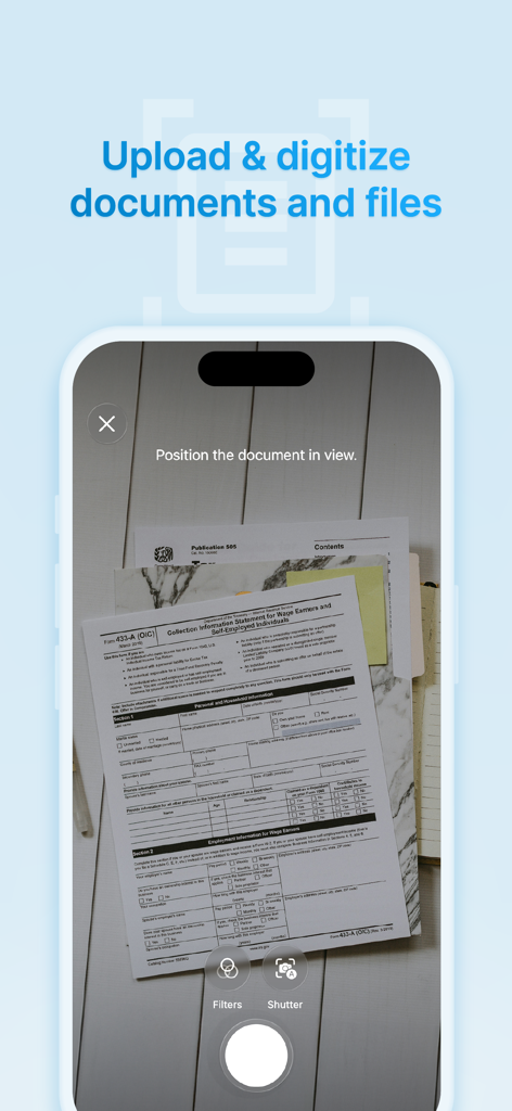 Interface of the Nextcloud mobile app showing the feature to scan and digitize physical documents and files.