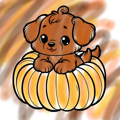 cute little puppy in a pumpkin