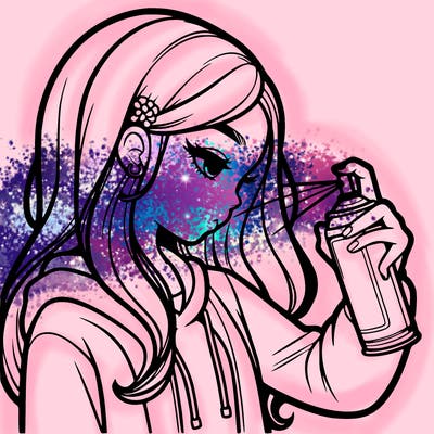 a realistic girl spray painting