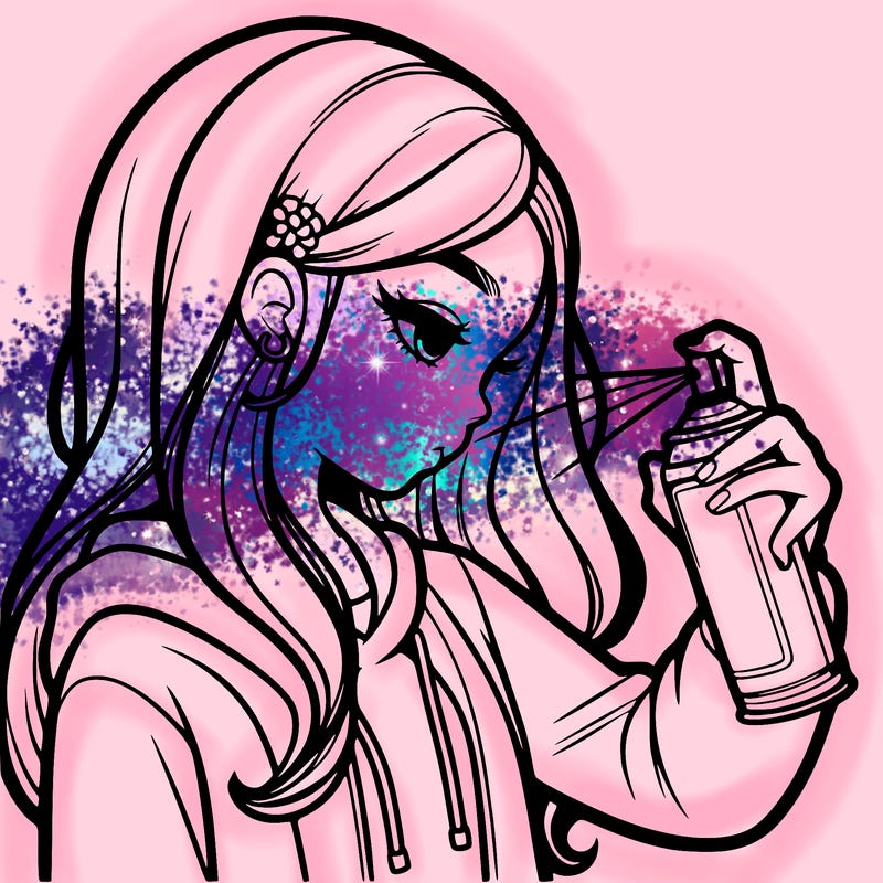 a realistic girl spray painting