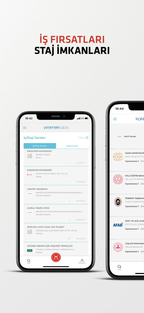 e-insan - e-insan app interface displaying job and internship opportunities in Turkey