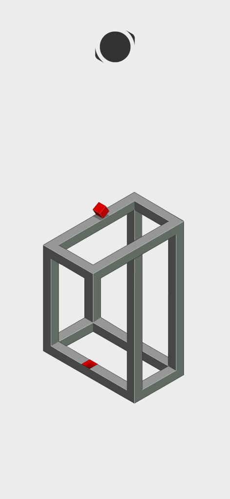 hocus. - A red cube navigating a minimalist grey impossible geometric shape in the hocus puzzle game