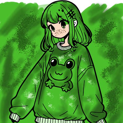 girl wearing frogging sweatshirt