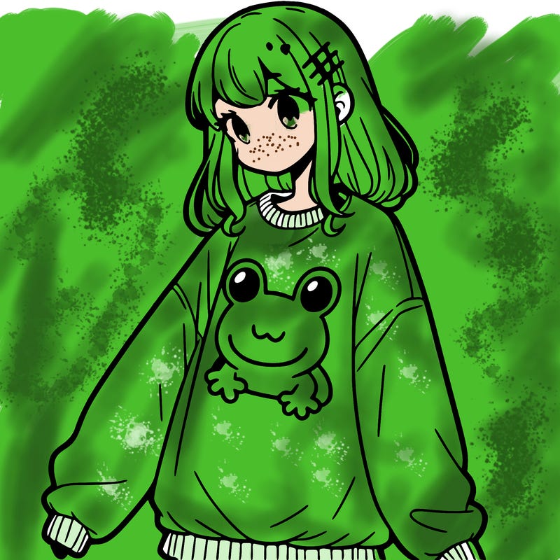 girl wearing frogging sweatshirt