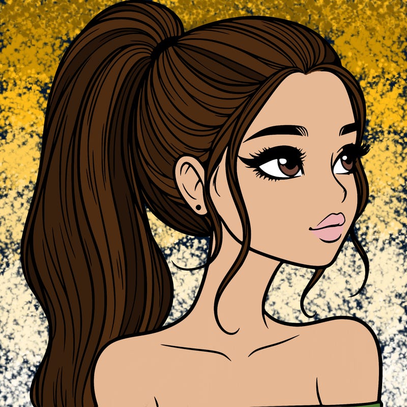 a beautiful and realistic girl with a high pony tail