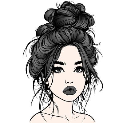 realistic girl with a messy bun and she has lips