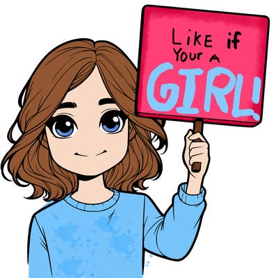 realistic girl holding up a sign