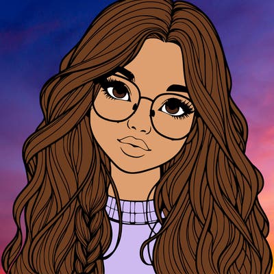 girl with long hair and freckles and glasses realistic